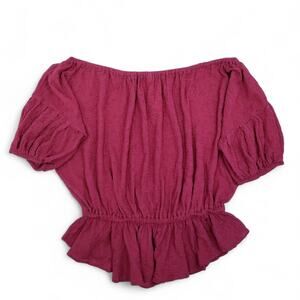 FREE PEOPLE VTG Blouson Off-Shoulder Ruffle Top Raspbear Red OB375482 RARE - S
